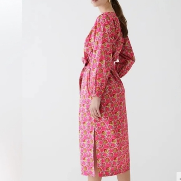 J Crew Tie-waist Cotton Poplin Ratti Pink Blooms Print Maxi Dress Classic Preppy - Picture 2 of 14